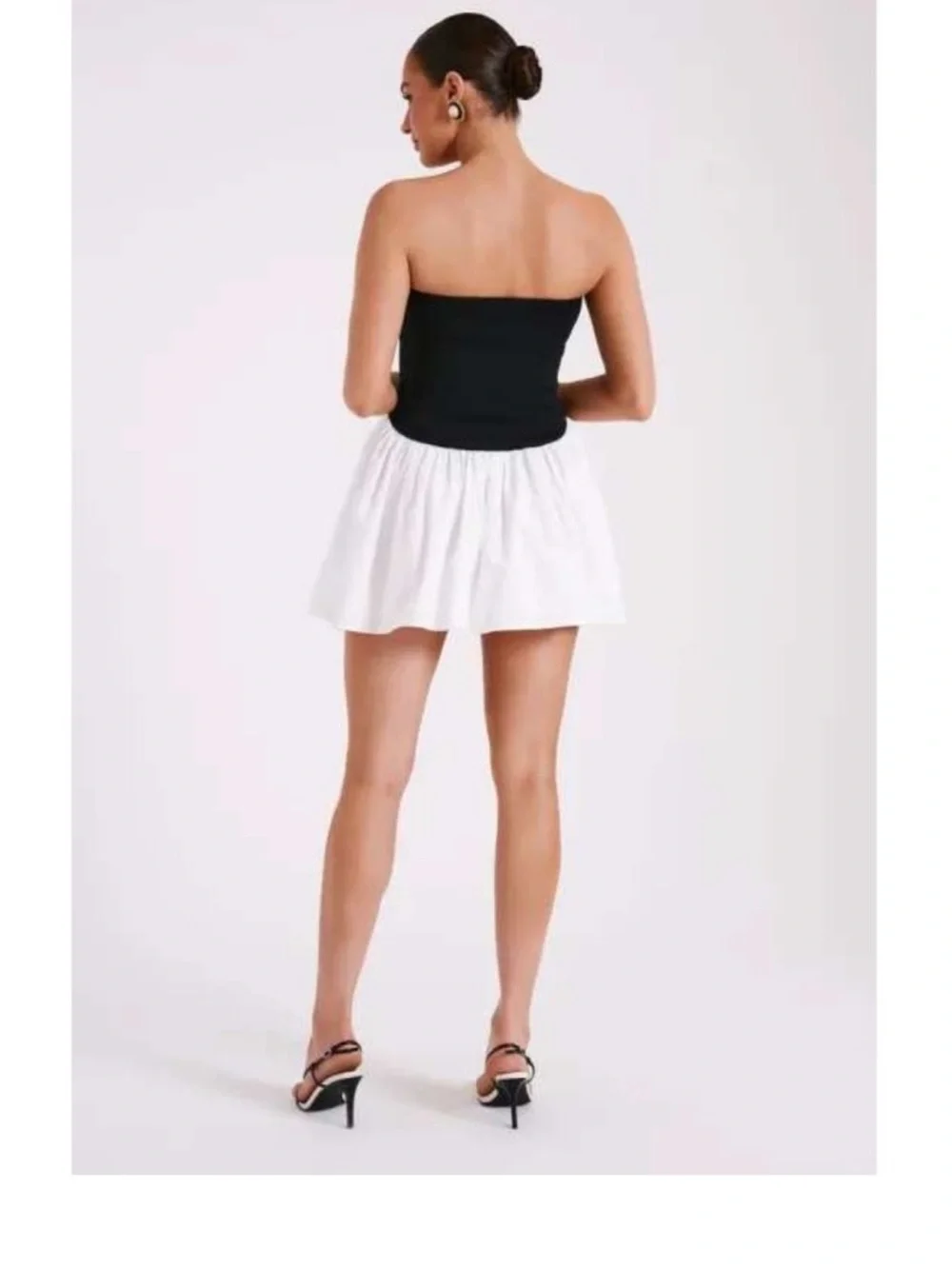 Meshki Black Strapless Bodice with White Flared Mini Skirt